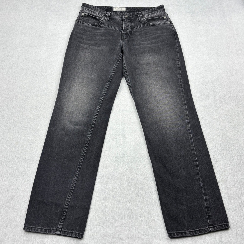 Free People We The Free Womens 29 Washed Black Crossover Button Fly Jeans Cotton